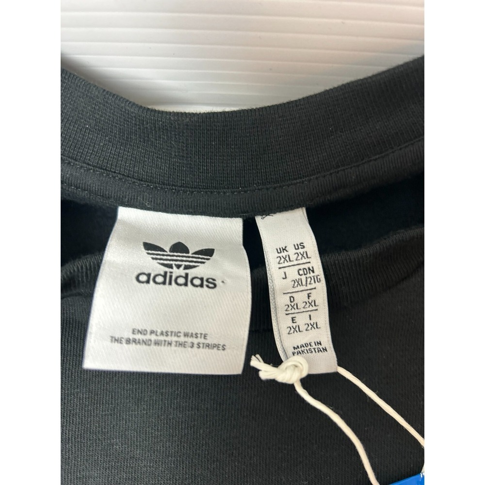 Adidas Originals Mens 2XL Fleece Crew Neck Sweater Black Leaf Logo HR4453 - Picture 3 of 9